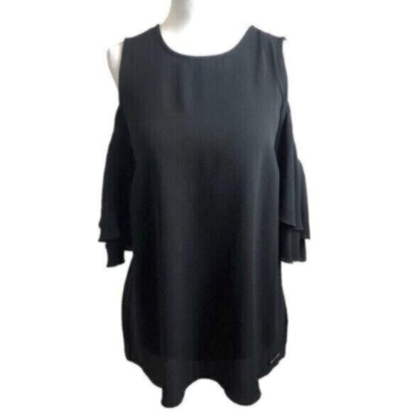 Michael Kors Black Cold Shoulder Dressy Blouse Medium - Picture 2 of 8